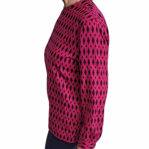 VINTAGE 90s blouse fuschia diamond printed‎ long sleeve M - Picture 2 of 7
